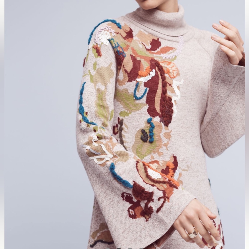 Anthropologie Knitted & Knotted Embroidered Petals Swing Dress NWOT Size small - Picture 2 of 9